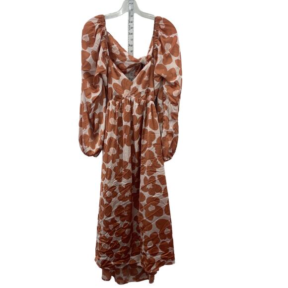 mittoshop Dresses & Skirts - Mittoshop Orange/Pink Long A-Line Women Puff Sleeve Floral Dress Size L Preowned